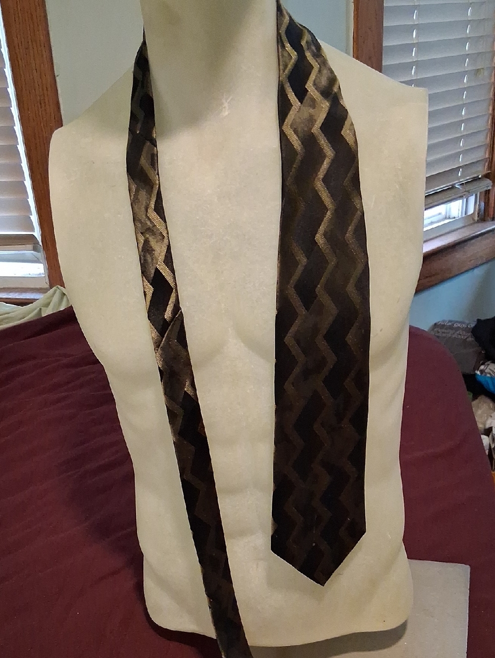 Murano Italia Black & Metallic Gold Abstract  Silk Tie